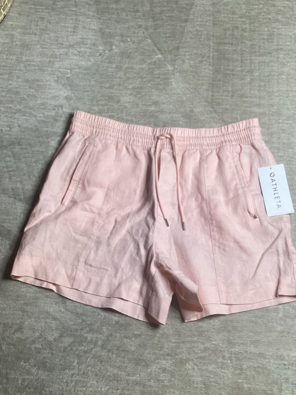 Athleta Pale Pink Linen-Blend Drawstring Waist Athletic Shorts